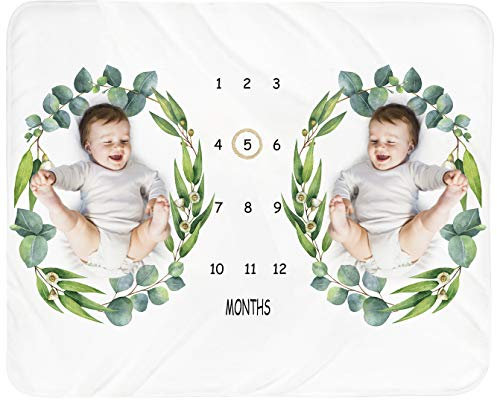 Baby Monatliche Meilensteindecke Zwillinge – Neugeborene Monatsdecke, Uni, neutral, personalisierbar, Duschgeschenk, Blatt, Kinderzimmer, Dekoration, Fotografie, Hintergrund, Requisite mit