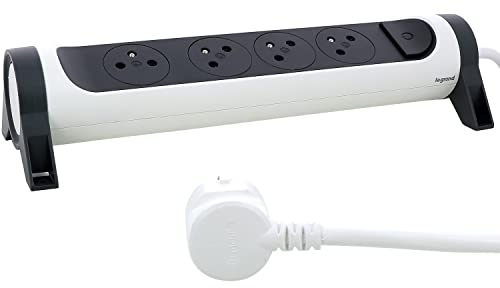 LEGRAND - Multiprise Rotative Avec Interrupteur à Voyant LED - 4 Prises Surface avec Terre - Cordon 1,5m - Blanc et Gris Foncé