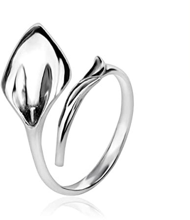 Calla Lily Offene Ringe Sterling Silber 925 Blume Blüte Blatt Calla Lilie Verstellbare Größe