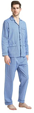 GLOBAL Herren Warm Flanell Pyjama Set aus 100% Baumwolle aus Zweiteiliger Schlafanzug mit Langes Nachtwäsche Hausanzug mit Kordelzug Lang Hose für Männlich
