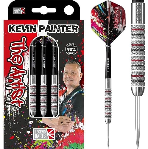 Legend Darts Kevin Painter Dartpfeile-Set mit Stahlspitze und hochwertigem 90 % Wolfram-Ring-Schaft