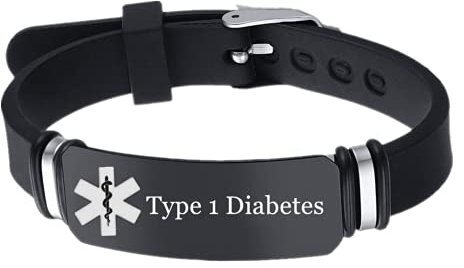 KBNSUIAN Personalisierte Medizinische Alarm ID Typ 1 2 Diabetes Armband,Diabetes Bewusstsein Silikon Armreif für Frauen Männer Kinder Jugendliche, Angepasst Identifikations Schmuck für den Notfall