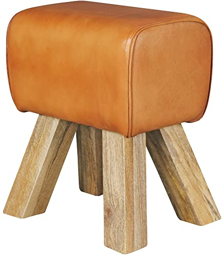 möbelando Design Turnbock Sitzhocker Braun 40 x 30 x 47 cm | Turnhocker Hocker Lederhocker Springbock | Beistellhocker Echtleder Fußhocker