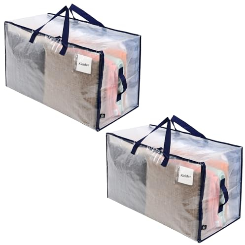 VENO 2 Pack Heavy-Duty Oversize Large Storage Bag Organizer with Zips and Tag Pocket for Moving, Clothes Storage, Laundry Bag, Packing, House Solutions, Sustainable, Water-Resistant (Clear, 2 Pack)