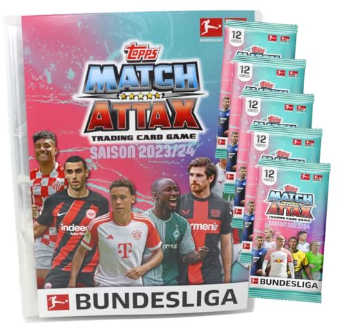 Topps Match Attax Bundesliga Karten 2023-2024 - 1 Mappe + 5 Booster Sammelkarten