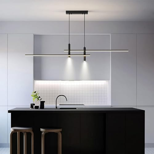 WHLL Pendelleuchte Esstisch Moderne LED Hängelampe Esstisch Dimmbar Esszimmerlampe Hängend Höhenverstellbar Esstischlampe Hängend Esszimmer Lampe Hängend mit Fernbedienung Schwarz 90CM