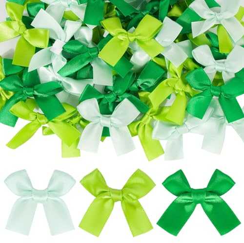 BOFUNX 60 Stücke Grün Satinschleifen Selbstklebend Satinband Schleifen Klein Schleifen Deko Grün Geschenkschleife für DIY Handwerk Karte Geschenkverpackung Taufedeko Hochzeitsdeko