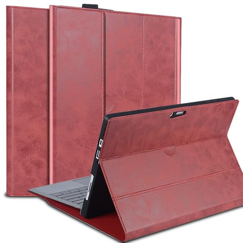 Gexmil Leather Case for Microsoft Surface Pro 7+ / Pro 7 / Pro 6 / Pro 5 / Pro 4,with Pencil Holder, Support Type Cover Keyboard,Magnetic Closure,Multi-Angle Portfolio Business Cover,Red