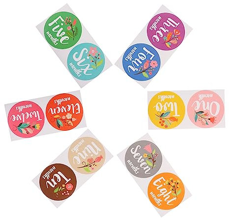 RORPOIR 12 Piezas mes pegatinas shower para recien nacido mensual pegatinas vientre chico calcomanías de hitos conmemorativos conmemorativo pegatinas