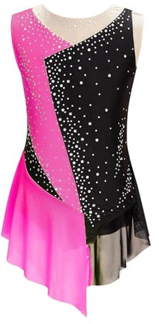 UMDGJRBW Body da Ginnastica Ritmica per Ragazze, Vestito da Pattinaggio di Figura per Bambini, Body Senza Maniche con Strass per Jazz Balletto Latino Danza Lirica, Rosa, Taglia 8