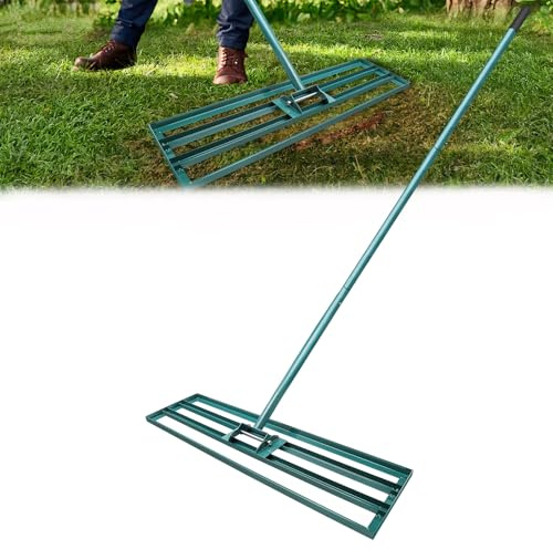 Rasenrechen 91x25 cm, Nivellierungsrechen mit 186cm Verstellbarer Stiel | Stabiler Metall Rasenwerkzeug Rakel mit rutschfestem Griff | Leveling Rake für Rasenpflege, Boden und Gartenflächen