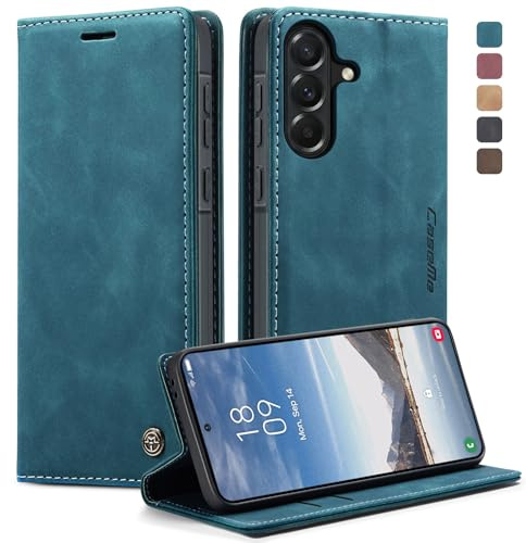 KZB für Samsung Galaxy A37 5G Hülle, Magnet Leder Klapphülle Stoßfest | Retro PU Leder, 2 Kartenfach, Standfunktion, Schutzhülle, Flip Case, Handyhülle für Galaxy A37 6,7'', Blaugrün