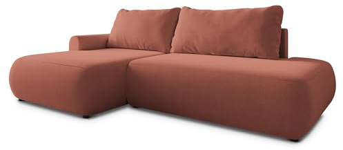 Masseno Ecksofa NUVIRA CL R-S mit Schlaffunktion L-Form, Japandi Sofa mit Bettkasten, Wohnzimmersofa, Couch, Soffa, Bettsofa, Couchgarnitur - Koralle, Castel 55