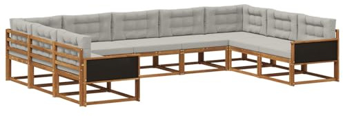 vidaXL Outdoor-Sofagarnitur mit Kissen 9 pcs Natürlich und Hellgrau, Zeitgemäße Gartenmöbel, modernes Sofa-Set, gemütliche Lounge für den Pool, Sitzgruppe für den Garten