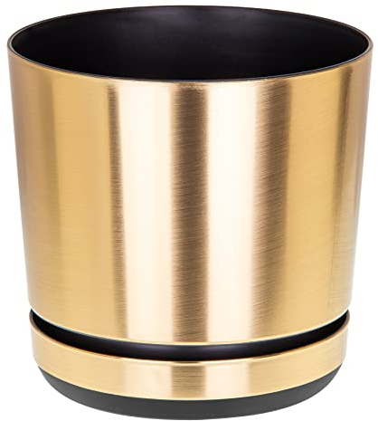 KORAD GOLD flower indoor plant pot with saucer plastic gloss modern decorative planter with drainage holes (10.4 inches (26 cm), Gold)