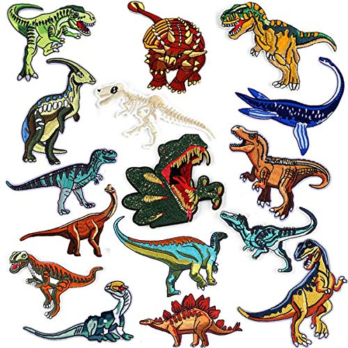 MWOOT Bügelflicken Kinder, 16 Stück Patches Sticker Patches zum Aufbügeln Dinosaurier Aufnäher Applikation Flicken Zum Aufbügeln für DIY T-Shirt Jeans Kleidung Taschen