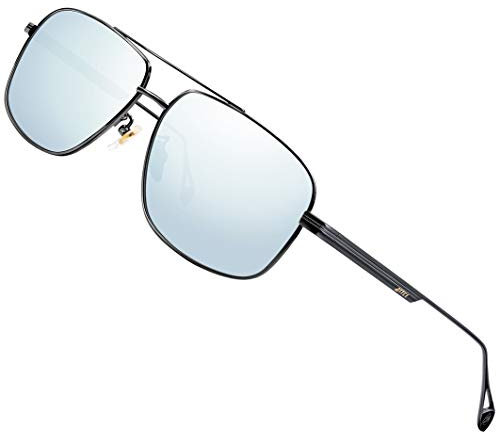 ATTCL Vintage Herren Polarisierte Sonnenbrille Fahrerbrille Rechteckig Metallrahmen UV400 SchutzQL2022 Black+silver