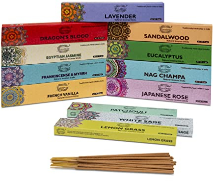 Raajsee 100% Bio-Räucherstäbchen-handgerollt -12er-Pack je 15 Gramm- Frei von Chemikalien - Perfekt für Kirche,Aromatherapie,Entspannung,Meditation