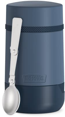 Thermos GUARDIAN FOOD JAR 0,50 L, azul lake blue, termo para alimentos, 500 ml, azul, acero inoxidable, con cuchara, bonus Bowl para cereales, coberturas, absolutamente hermético, a prueba de fugas