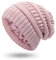 Bonnet d'hiver doublé de satin pour femme avec doublure en soie épaisse et motif tête de mort, Large - Rose, Taille unique