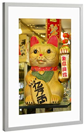 artboxONE Poster mit Rahmen Silber 45x30 cm Chinese Lucky Cat von sommersbilder - gerahmtes Poster