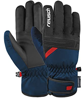 Reusch Baldo R-TEX® XT Winddichte, wasserdichte, atmungsaktive und warme Unisex Winterhandschuhe Fingerhandschuhe Schneehandschuhe Skihandschuhe für Damen und Herren, blau-rot, 8
