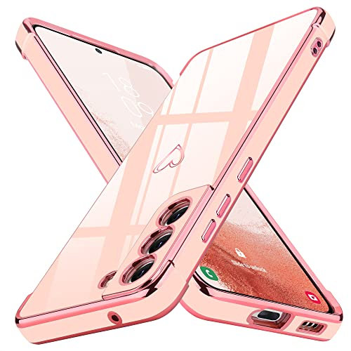 Lafunda Cover Compatibile con Samsung Galaxy S22 5G Custodia con protezione fotocamera Sottile Morbido TPU Silicone Antiurto Protettiva Case amore cuore Paraurti per Donne per Samsung S22 5G Rosa