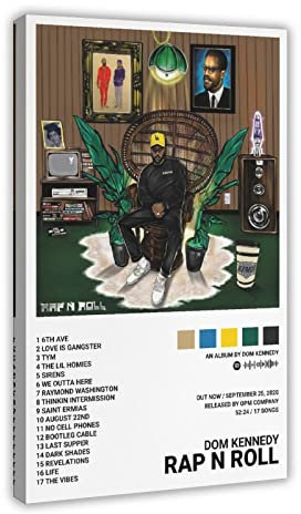 ARZARF Dom Kennedy Poster Rap N Roll Album Cover Poster Leinwand Poster Wandkunst Dekor Druck Bild Gemälde für Wohnzimmer Schlafzimmer Dekoration Rahmen Stil 50 x 75 cm