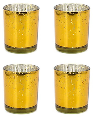 Creativery Teelichthalter Glas 6x7,2cm Set 4 Stück Teelichtgläser Windlichtglas Windlicht metallic Gold