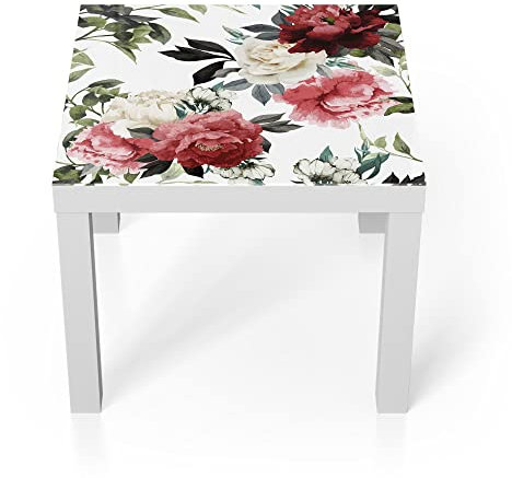 DEQORI Glastisch | weiß klein 55x55 cm | Motiv Bunte Pfingstrosen | ausgefallener Beistelltisch aus Glas | Hochglanz Couchtisch fürs Wohnzimmer | moderner Couch Tisch mit Design