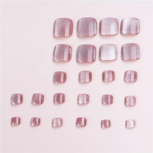 Diamond Laser Cat Eye Toe Fake Nail Sparkling Press on Nails Tips for Women and Girls Nail Art Decoration 24pcs