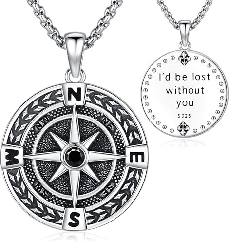 Kompass Halskette für Herren Kompass Anhänger Kette 925 Sterling Silber Halskette Wikinger Kompass Schmuck für Herren Frauen