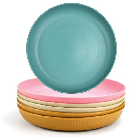 NAROSEBE 6 Platos Irrompibles, Platos de Plástico Reutilizables, Platos de Picnic, 22.5cm Platos Planos, Vajilla Platos Colores, Platos Hondos Ligeros, Platos Plastico para Ensalada Pasta Fiestas