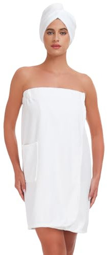 Knuffnee Women Wrap Towel Shower Spa Wraps Terry Cloth Bathrobe Adjustable Bath Wrap White XL