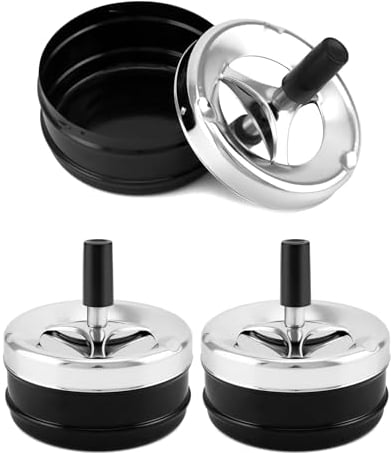 QWORK® 3 Piezas Ceniceros Cenicero con Tapa, Cenicero Giratorio Moderno Cenicero de Viento, Cenicero Redondo para Cigarrillos con Bandeja Giratoria para Exteriores, Hogar, Bar, Oficina