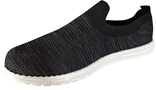 Damen Flyweaving Mesh Sport Casual Socken Schuhe Atmungsaktiv Übergröße Leichte Laufschuhe Sneakers Freizeitschuhe Weite Schuhe für Herren, Schwarz , 39.5 EU