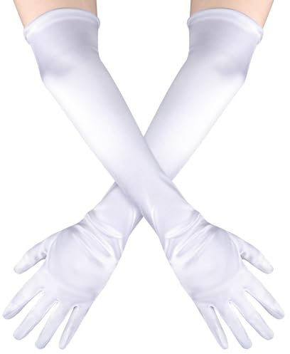Andibro Handschuhe Lang, 1 Paar Handschuhe Elegant Damen Satin Fingerhandschuhe Abendhandschuhe Opernhandschuhe 1920er Handschuhe für Opera Party Halloween Karneval Party Kostüm Braut (Weiß)