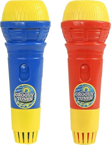 IBEX MART Groovy Tunes Echo Microphones Red & Blue | Great Singing Toy Prop Mic For Kids and Adults Girls And Boys - Pack of 2