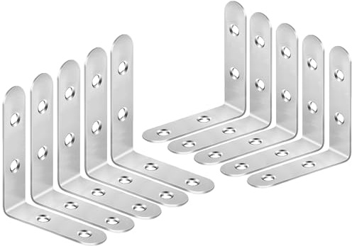 ZiYuya 10PCS Right Angle Brackets for Wood, Stainless Steel Corner Brackets 90 Degree L Shape Bracket Corner Braces Joints Bracket Shelf Support Wall Bracke for Furniture Windows Silver 65mm x 65mm