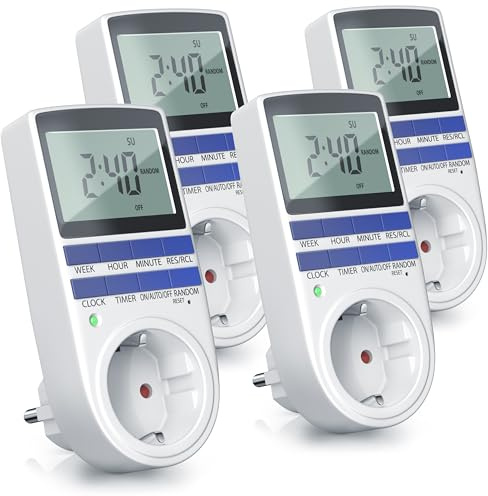 CSL - 4X Zeitschaltuhr digital - LCD Display 5,3 cm - 3680W - 10 konfigurierbaren Programmen - Back-Up Reserve-Akku - Zufallsschaltung - integrierter Berührungsschutz