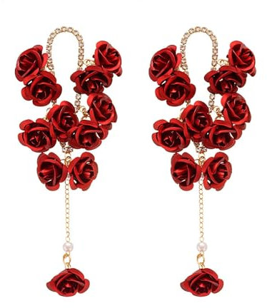 TTPSRY Orecchini Pendenti Floreali Cascata Rosa Metallica Cristalli Brillanti Gioielli Eleganti Donna Accessori Romantici