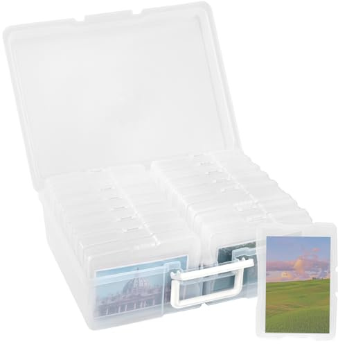 CHUENKUK Caja de Almacenamiento para Fotos con 16 Soportes Interiores, Transparente para Fotos 15x10 cm, Organizador de Plástico PP para Tarjetas, Documentos y Manualidades