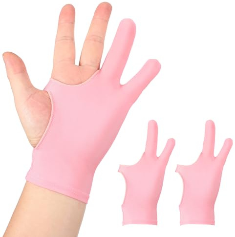 sourcing map 2pcs Artist Drawing Glove, Breathable Graphics Painting Glove with Two Fingers for Right Left Graphic Digital Tablet Paper Sketching (Size S), Pink