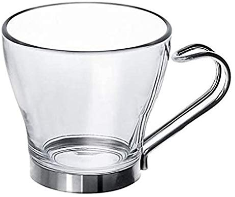 BORMIOLI Rocco ‘Oslo’ Glass Espresso Coffee Cups Set of 12 (10cl) – Toughened Opal Glass & Stainless Steel Handles – Dishwasher/Microwave Safe – Luxury Italian Glassware