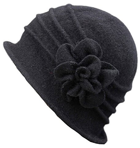 Butterme - Eleganter Damen-Winterhut aus Wolle mit Blumendesign. one size Noir # 1