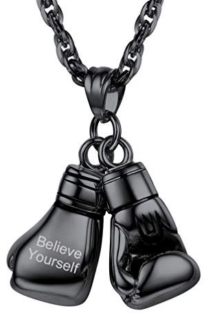 PROSTEEL Herren personalisiert Kette schwarz Edelstahl Anhänger mit Kette Sportliche Name Gravur Handschuhe Boxhandschuhe Halskette Sportliche ModeSchmuck Accessoire für Weihnachten Geburtstag