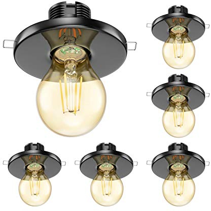 ledscom.de 6 Stück E27 Porzellan Decken-Einbauleuchte TELA, rund, schwarz, 99mm, inkl. Leuchtmittel 471lm 3,99W Gold Vintage extra-warm-weiß