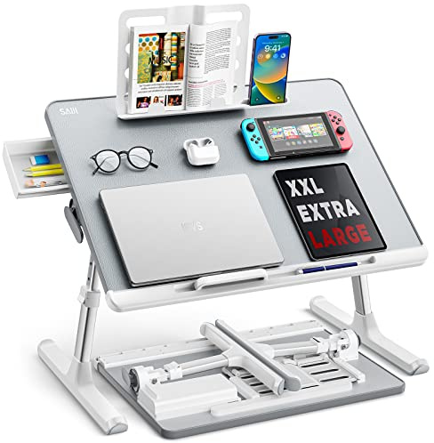 Saiji Laptop-Bett-Tablett, Verstellbarer Laptop-Betttisch, klappbarer Laptop-Ständer mit Schublade, zum Essen, Arbeiten, Schreiben, Spielen, Zeichnen
