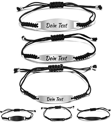 1x Personalisierbares Partnerarmbänder mit Gravur | Hochwertiges Pärchenarmband mit Edelstahl Platte | Persönliche Namensgravur | Ideal als Armband für Paare oder Freundschaftsarmband (Model 3)