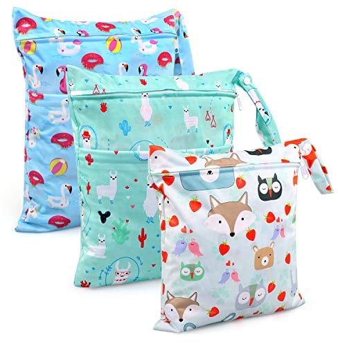 BelleStyle Windeltasche, Wickeltasche, 3 PCS Wetbag Organiser Beutel Naßtasche Baby Wiederverwendbare Wasserdicht Waschbar Reißverschluss groß für Kleinkind Windeln Reisen Gym Strand Pool (Blau)